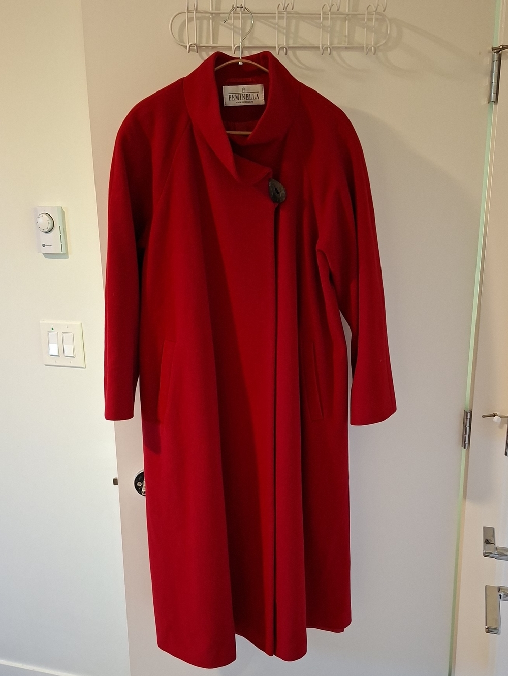 Classic Vintage Vibrant Red Wool & Cashmere Maxi Swing Cape-Coat (Size S)